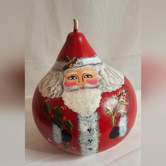 Vintage Folk Art Hand Painted Large Santa Claus Gourd Holiday Christmas 9" - Picture 1 of 8